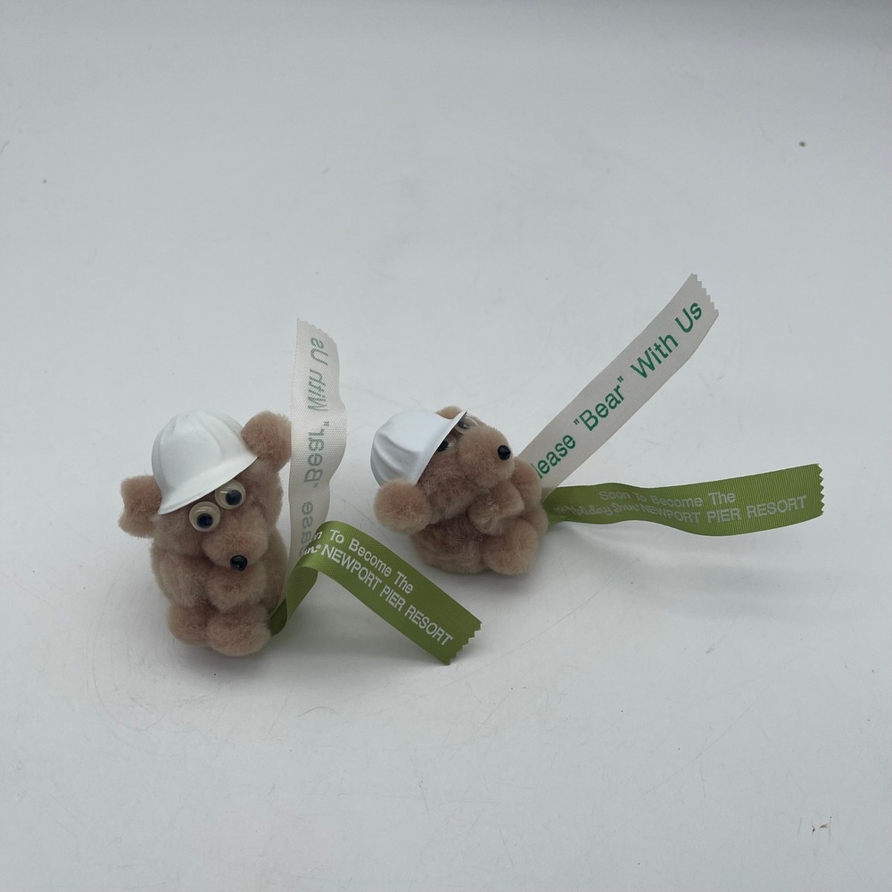 Vintage Holiday Inn Newport Pier Resort Mini Bear Figures Set of 2 Hard Hat